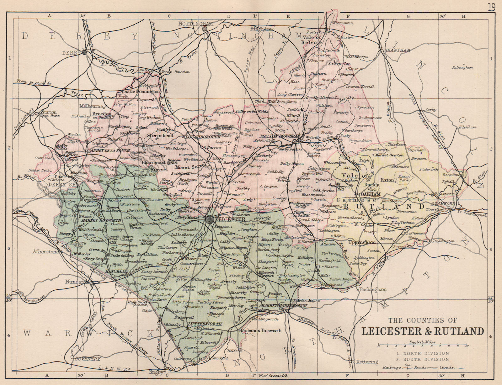 LEICESTERSHIRE & RUTLAND. Antique county map. Constituencies. PHILIP 1882